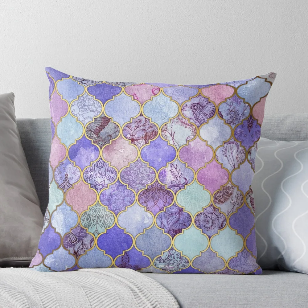 

Royal Purple, Mauve & Indigo Decorative Moroccan Tile Pattern Throw Pillow pillows decor home Sofa Cushions Covers