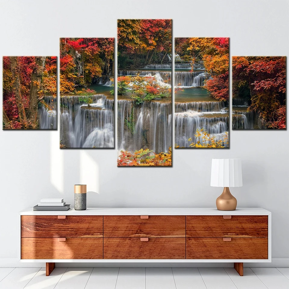 

5-piece Autumn Forest Waterfall scenery 5D DIY full square/round diamond painting embroidery Mosaic home decoration