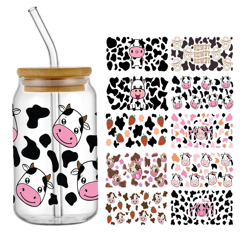 

Personalize Cow Spot Animal UV DTF Sticker For 16oz Glass Cups Wrap Transfer Sticker Custom Labels DIY Logo Selfadhesive