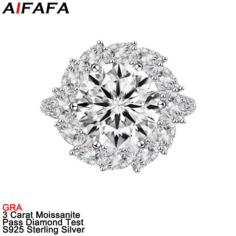 

3 Carat D Color Moissanite Women Rings 925 Sterling Silver Sparkling Moissanita Lab Diamond Wedding Ring Fine Jewelry GRA