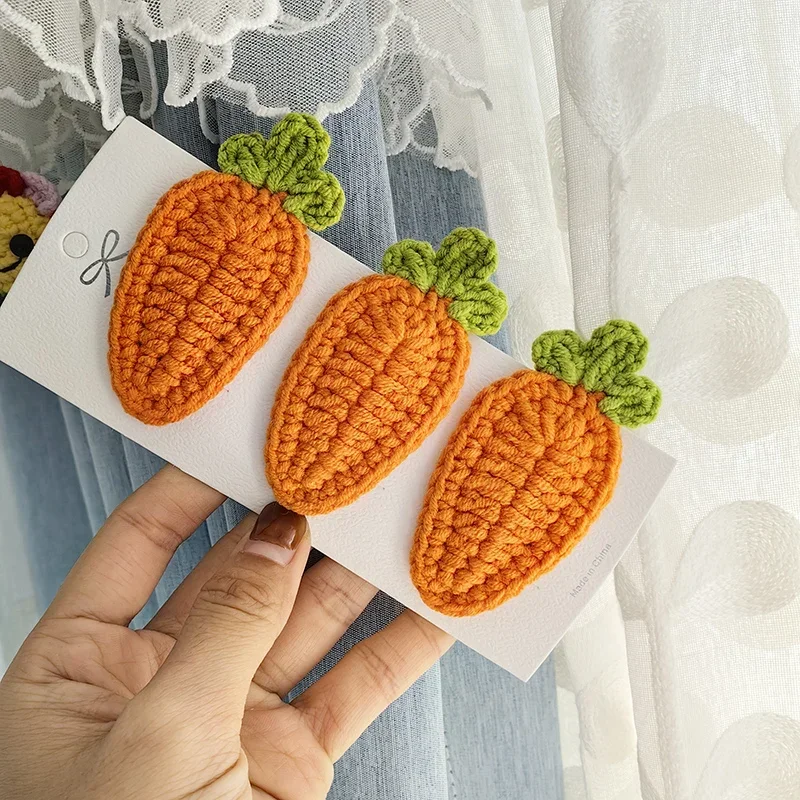 Handmade Knitting Cute Fruit Hair Clips Carrot Barrettes Hairpins Kawaii for Girls Knitted Patterns Headwears
Handmade Knitting Cute Fruit Hair Clips Carrot Barrettes Hairpins Kawaii for Girls Knitted Patterns Headwears