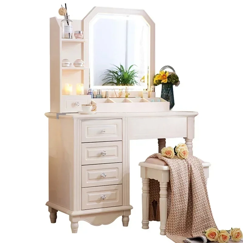 

Luxury Vintage Dressing Table Dresser Storage Makeup Chair Vanity Tables Led Mirror Drawer Tavolo Trucco Home Furniture