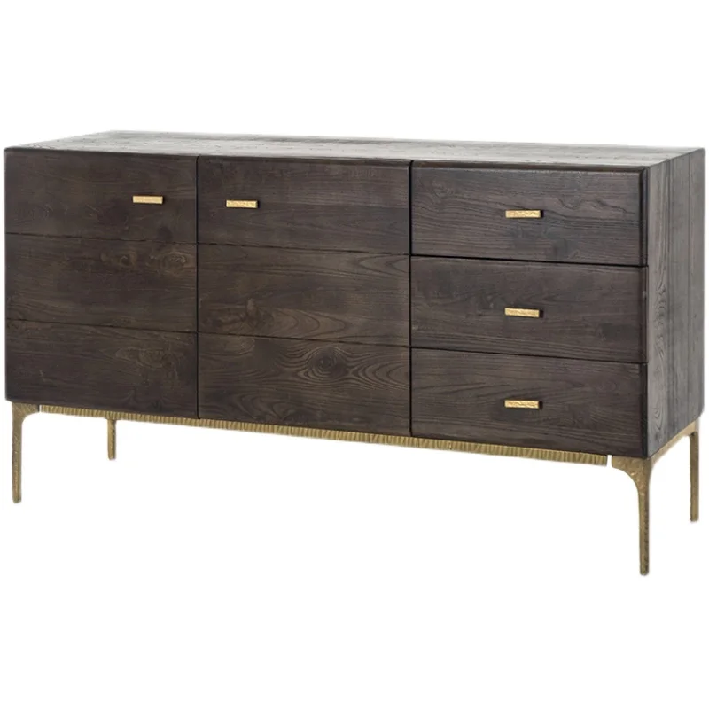 

TLL Chest of Six Drawers Entrance Cabinet Solid Wood Oak Industrial Style Living Room Sideboard Storage