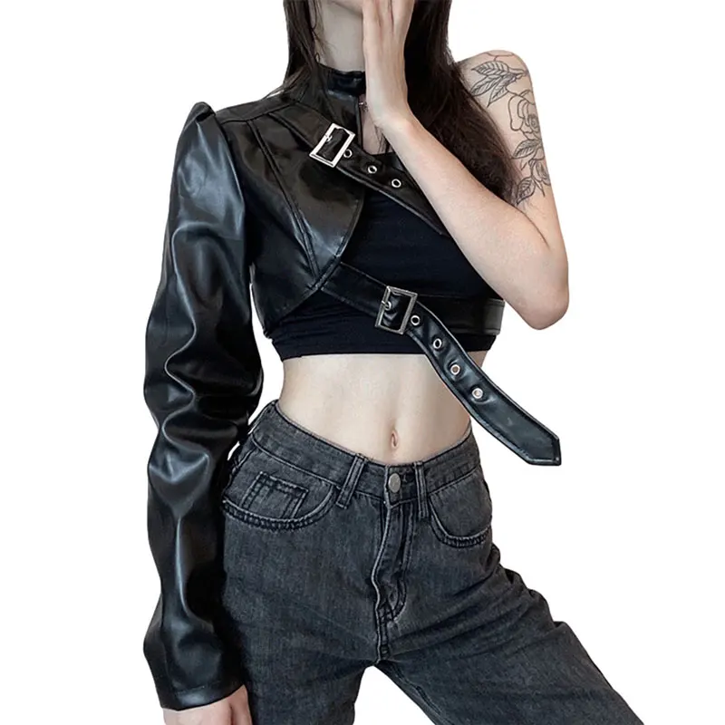Leather Goth Crop Top for Women Punk Single Long Sleeve Neck Hanger Leather Belt Connected Tops 80s Emo Alt Punk Jacket Coat
Leather Goth Crop Top for Women Punk Single Long Sleeve Neck Hanger Leather Belt Connected Tops 80s Emo Alt Punk Jacket Coat