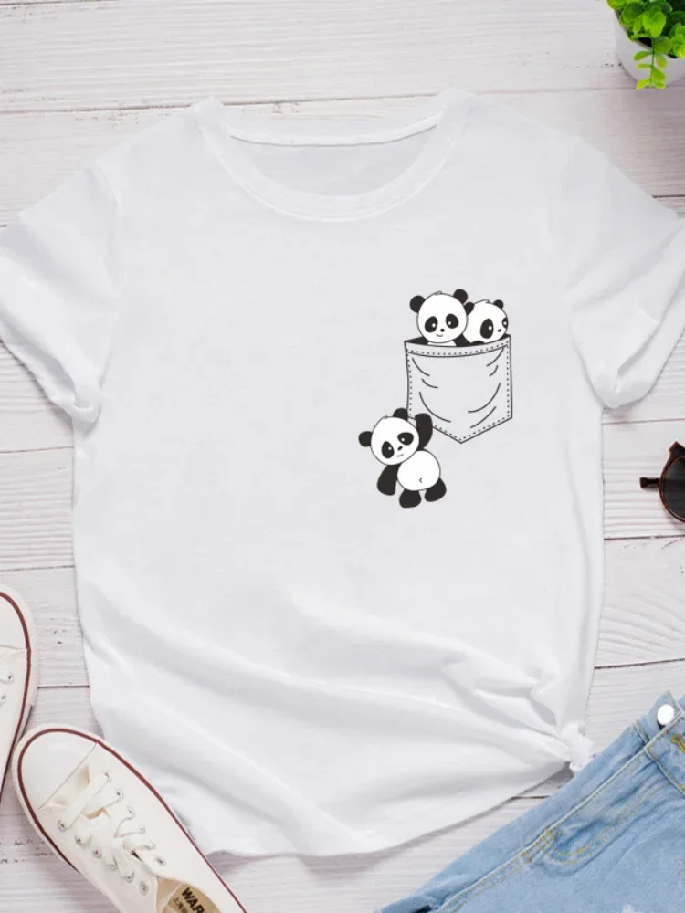 

Pocket Panda Print Women T Shirt New Style Short Sleeve Summer O Neck Loose Fashion Harajuku Aesthetic Tee Shirt Tops Clothes