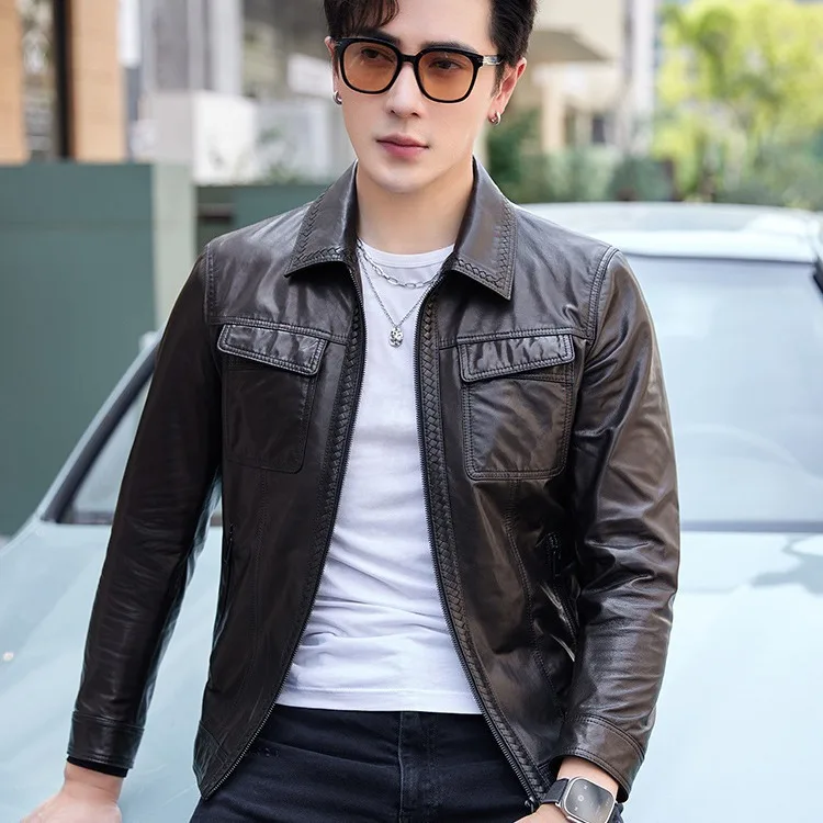 2023 New Genuine Leather Coat Men's Head Layer Sheepskin Weaving Craft Short Flip Collar Youth Handsome Jacket Coat
2023 New Genuine Leather Coat Men's Head Layer Sheepskin Weaving Craft Short Flip Collar Youth Handsome Jacket Coat
