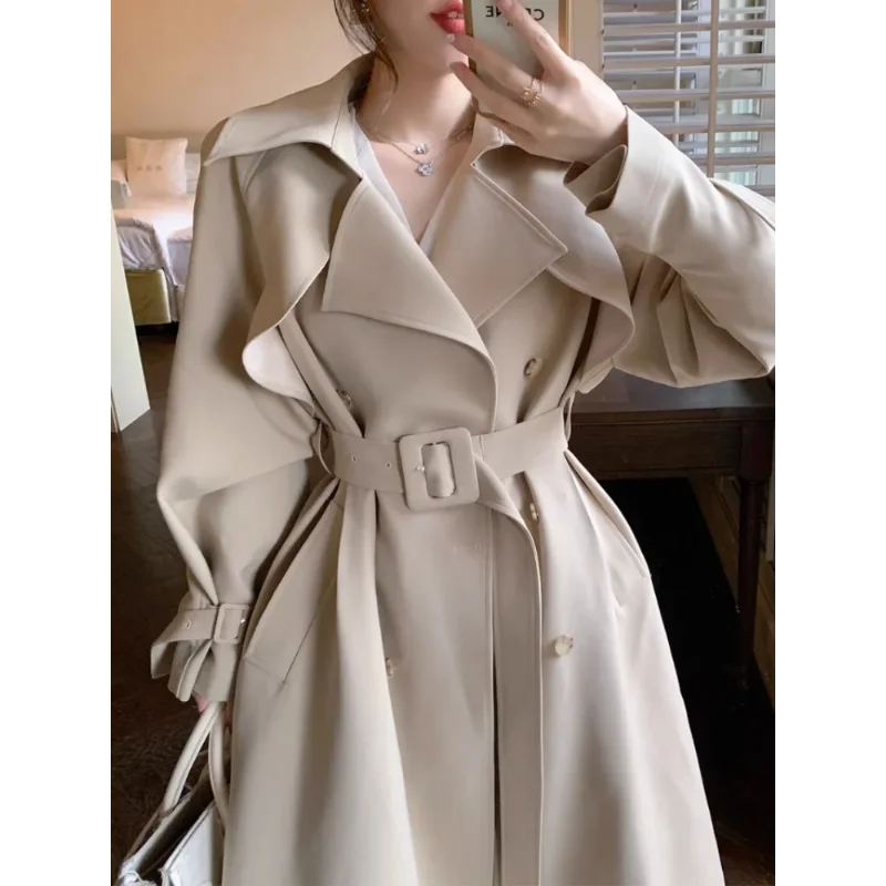 

High-end Temperament Waisted Trench Coat Female Fashion Khaki Long Section of The British Style Casual Jacket Women Korean Coat