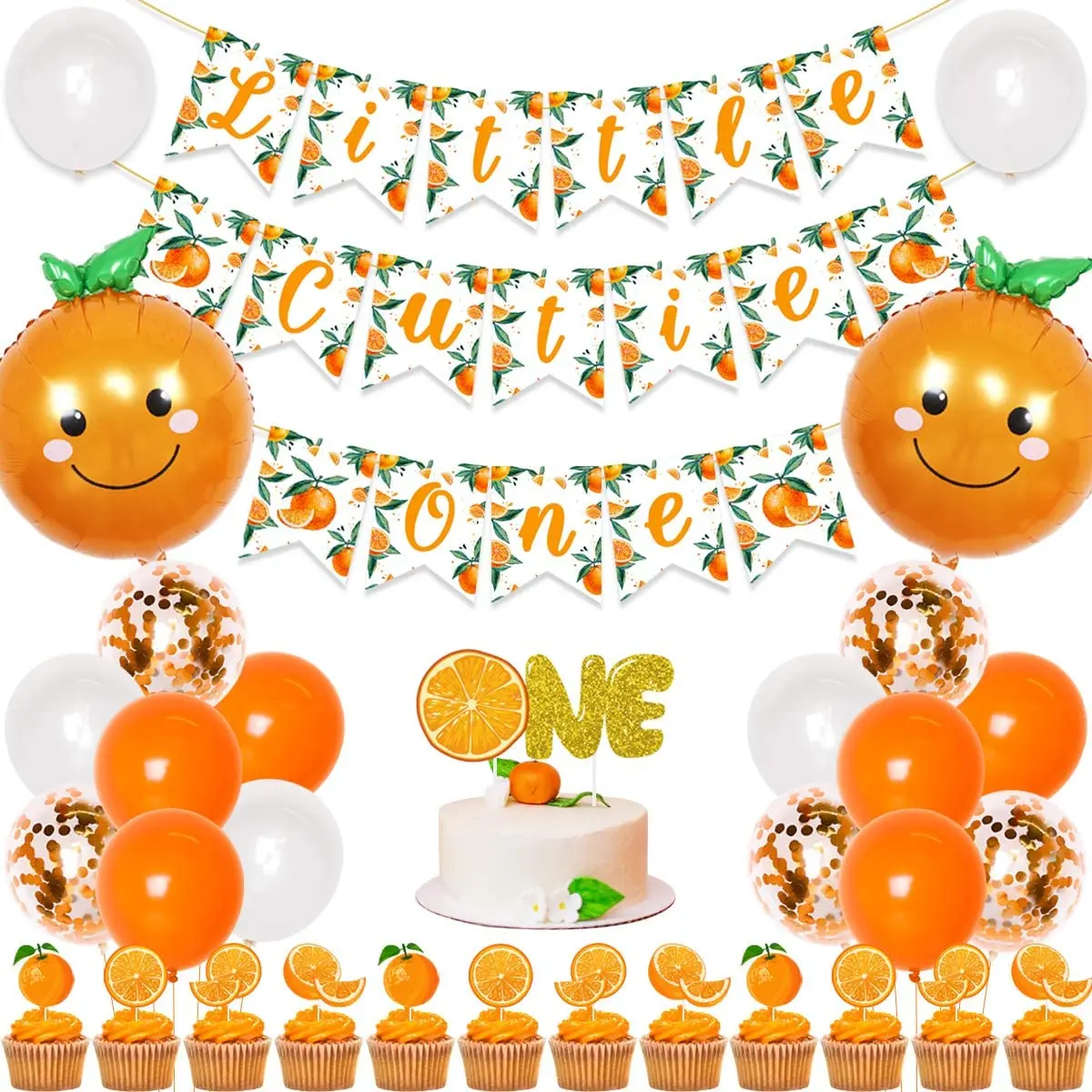 

Little Cutie 1st Birthday Decorations, One Banner, Orange, Citrus, Cake Toppers, Balloons for Tangerine Theme, First Birthday