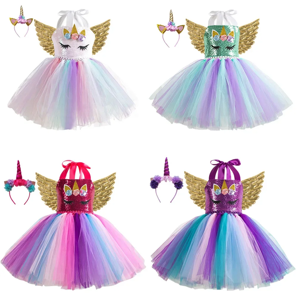 

Платье-пачка принцессы для девочек с единорогом, наряды, платья для вечеринки на день рождения с Пастельными цветами для маленьких девочек, фатиновые Детские костюмы для косплея на Хэллоуин