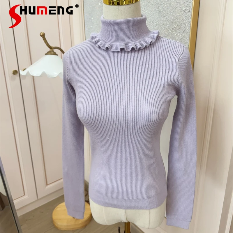 

Winter All-Matching Sweater Lolita Slim Fit Inner Wear Soft Wooden Ear Turtleneck Sweet Japanese Bottoming Shirt Polo Collar Top