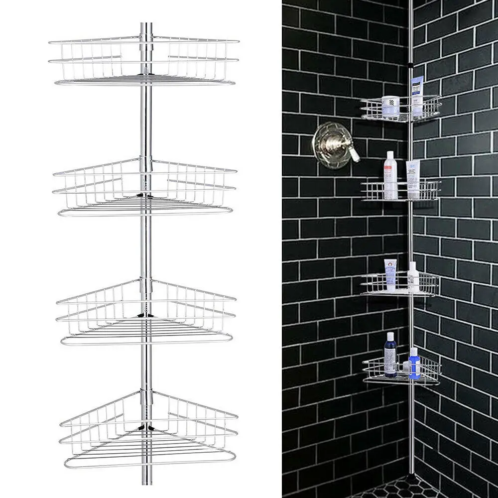 4 layer Rustproof Bathroom Corner Shelf Shower Caddy Shower Tension Pole Caddy Storage Rack Tension Pole with Hook
4 layer Rustproof Bathroom Corner Shelf Shower Caddy Shower Tension Pole Caddy Storage Rack Tension Pole with Hook