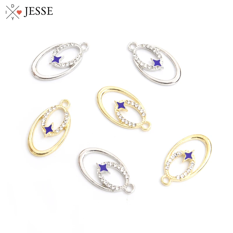 

10pcs Creative Hollow Oval Star Crystals Enamel Charms DIY Necklace Earrings Metal Rhinestone Pendant Jewelry Findings Wholesale
