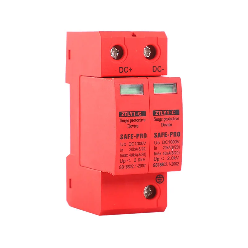 

SPD DC 500V 800V 1000V 2P 20~40KA Lightning Surge Protection Protector Device Arrester Low Voltage House 2 Poles PV Photovoltaic