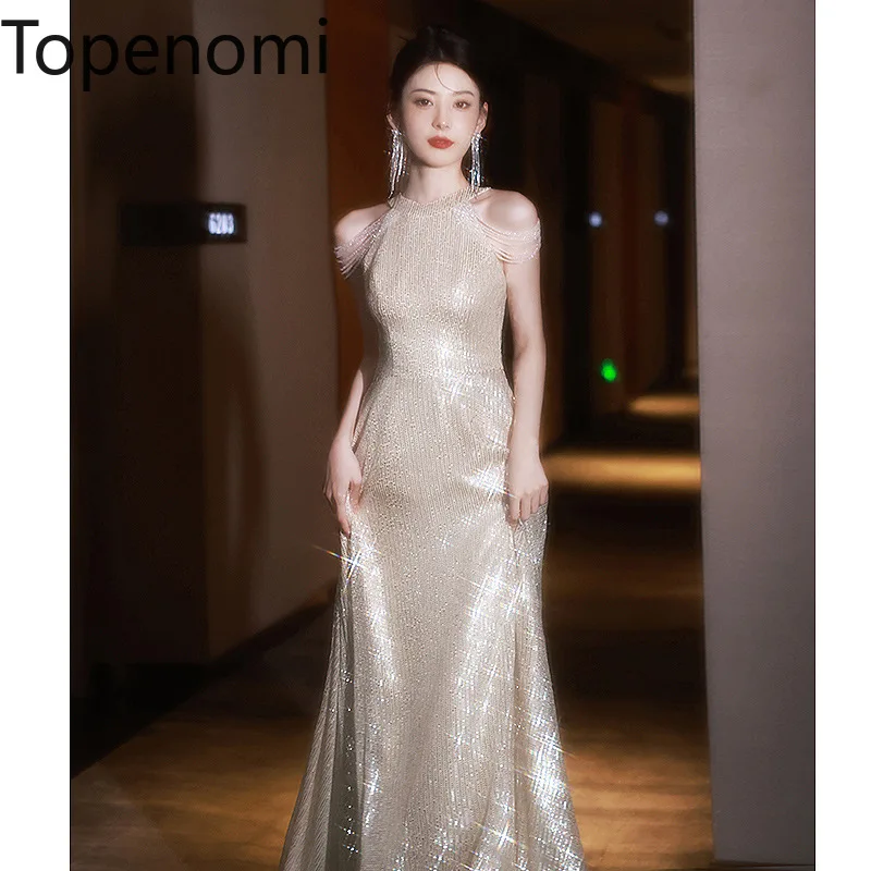 Topenomi Luxury Sequins Halter Banquet Evening Dress Women Summer Sexy Fashion Waist Slim Quinceanera Party Vestidos De Fiesta
Topenomi Luxury Sequins Halter Banquet Evening Dress Women Summer Sexy Fashion Waist Slim Quinceanera Party Vestidos De Fiesta