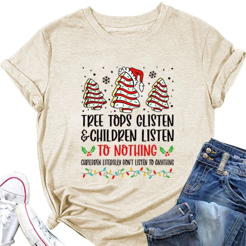 Christmas Casual Short Sleeve Tree Top Glitter Kids Listen Loose Round Neck Plus Size Women T-Shirt
Christmas Casual Short Sleeve Tree Top Glitter Kids Listen Loose Round Neck Plus Size Women T-Shirt
