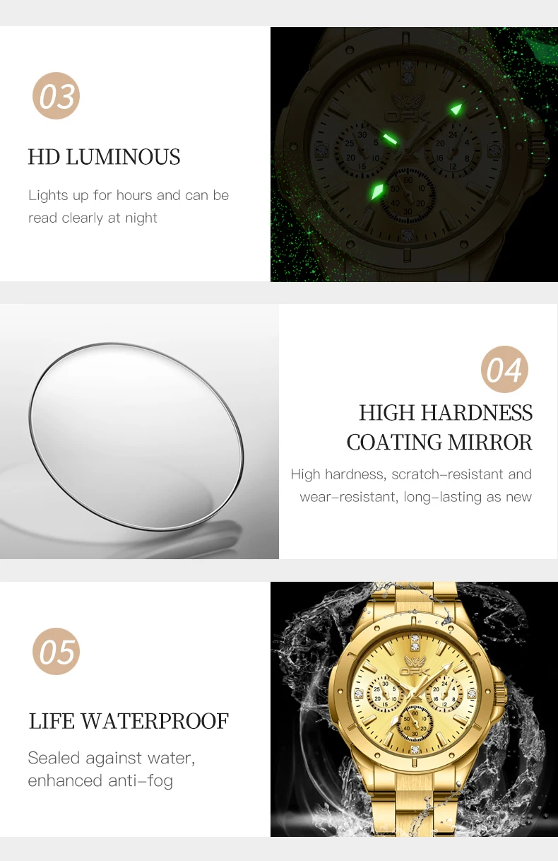 OPK Quartz Watch for Women Multi functional Dial Stainless steel Strap Ladies Hand Clock OPK Quartz Watch for Women Multi functional Dial Stainless steel Strap Ladies Hand Clock