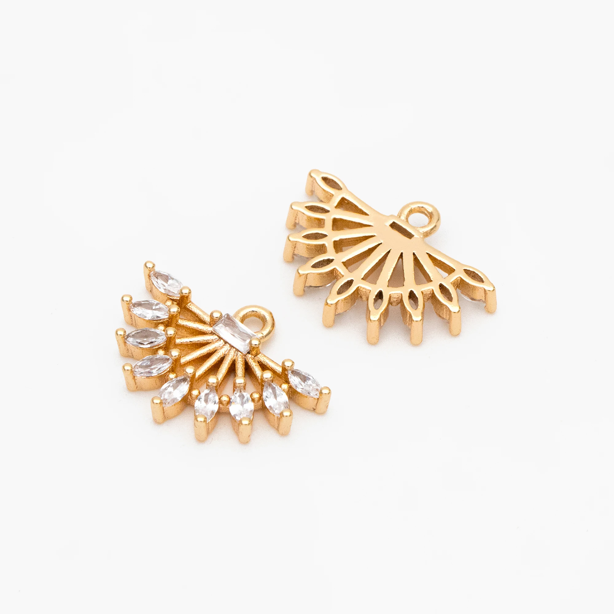 4pcs CZ Pave Gold Fan Shaped Charm 11.5x16mm, Earring Findings, For Jewelry Making Diy Material Accessories Supplies (GB-3821)
4pcs CZ Pave Gold Fan Shaped Charm 11.5x16mm, Earring Findings, For Jewelry Making Diy Material Accessories Supplies (GB-3821)
