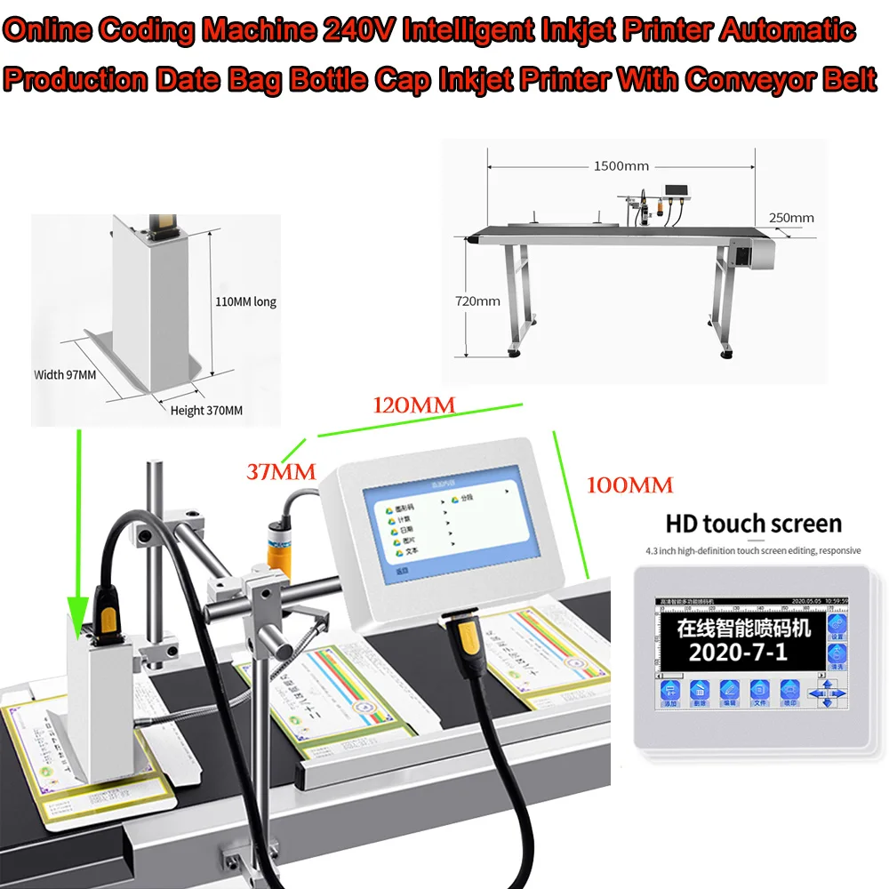 Online Coding Machine 240V Intelligent Inkjet Printer Automatic Production Date Bag Bottle Cap Inkjet Printer With Conveyor Belt 
Online Coding Machine 240V Intelligent Inkjet Printer Automatic Production Date Bag Bottle Cap Inkjet Printer With Conveyor Belt