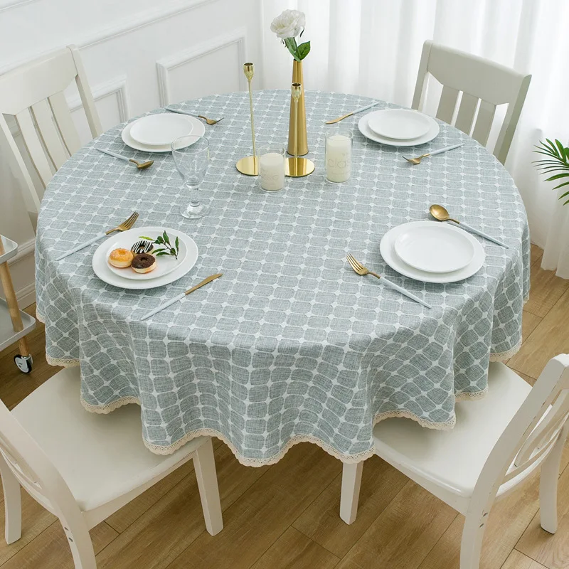 

Thickened Checkered Antifouling Round Tablecloth Pastoral Restaurant Cotton Thread Lace Tablecloth Table Cover Round Table Cloth