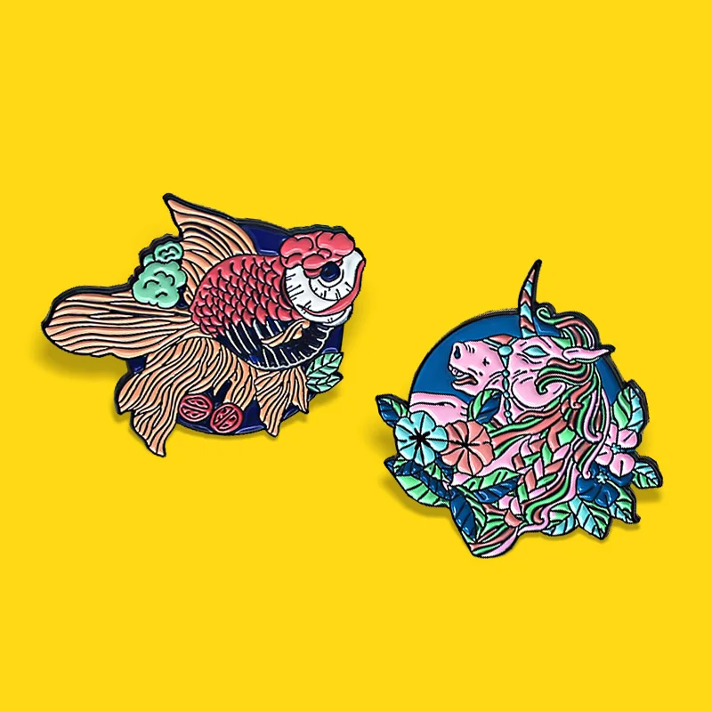 Fashion Fish Goldfish Horse Enamel Pins Flowers and plants One horn horse Animal Brooches Lapel For Woman Jewelry Gift Wholesale
Fashion Fish Goldfish Horse Enamel Pins Flowers and plants One horn horse Animal Brooches Lapel For Woman Jewelry Gift Wholesale