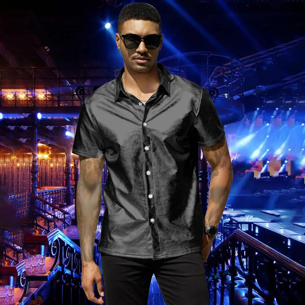 Men Shirt Men's Glossy Surface Party Shirt with Turn-down Collar Short Sleeves Loose Fit Solid Color Nightclub Top for Summer
Men Shirt Men's Glossy Surface Party Shirt with Turn-down Collar Short Sleeves Loose Fit Solid Color Nightclub Top for Summer