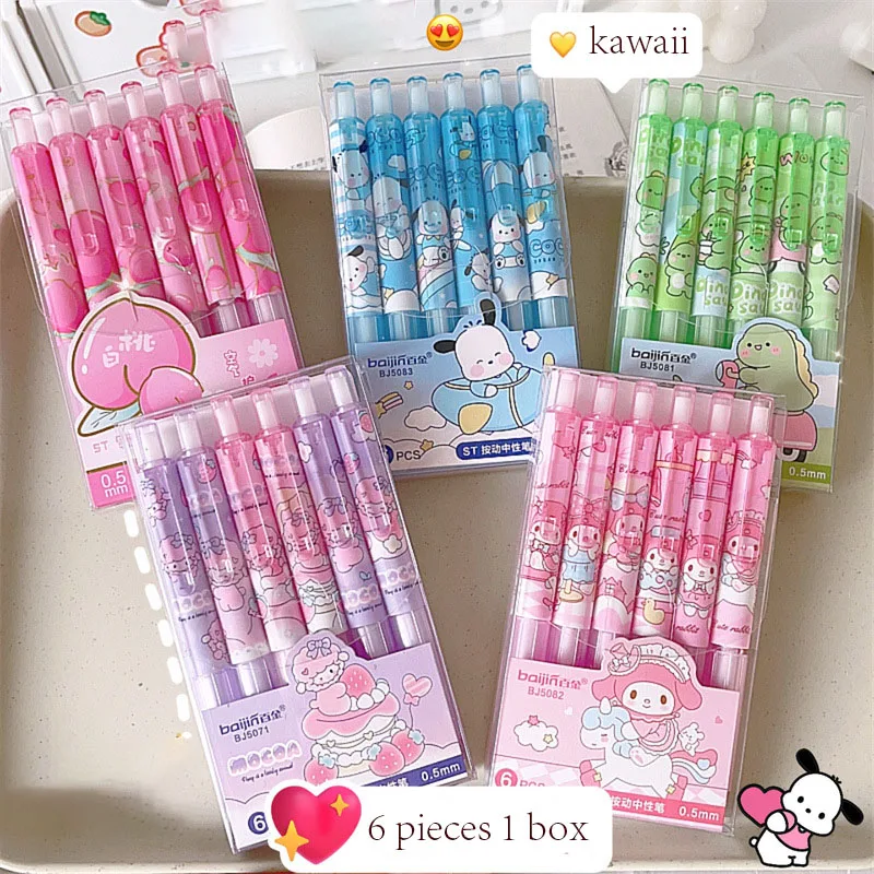 6Pcs Sanrio Pochacco Press Gel Pen Black 0.5MM Kawaii Cartoon Anime My Melody Neutral Pen School Office Supplies Stationery Gift
6Pcs Sanrio Pochacco Press Gel Pen Black 0.5MM Kawaii Cartoon Anime My Melody Neutral Pen School Office Supplies Stationery Gift
