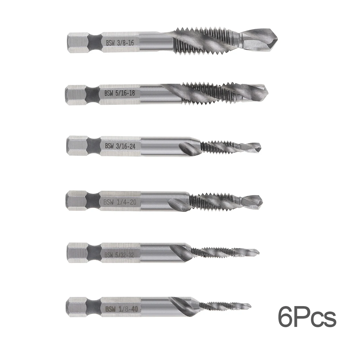 Twist Drill Bit 6pcs HSS 1 / 4 Inch Hex Shank Combination Drill Tap Bit Set Metric Deburr Countersink Bits
Twist Drill Bit 6pcs HSS 1 / 4 Inch Hex Shank Combination Drill Tap Bit Set Metric Deburr Countersink Bits