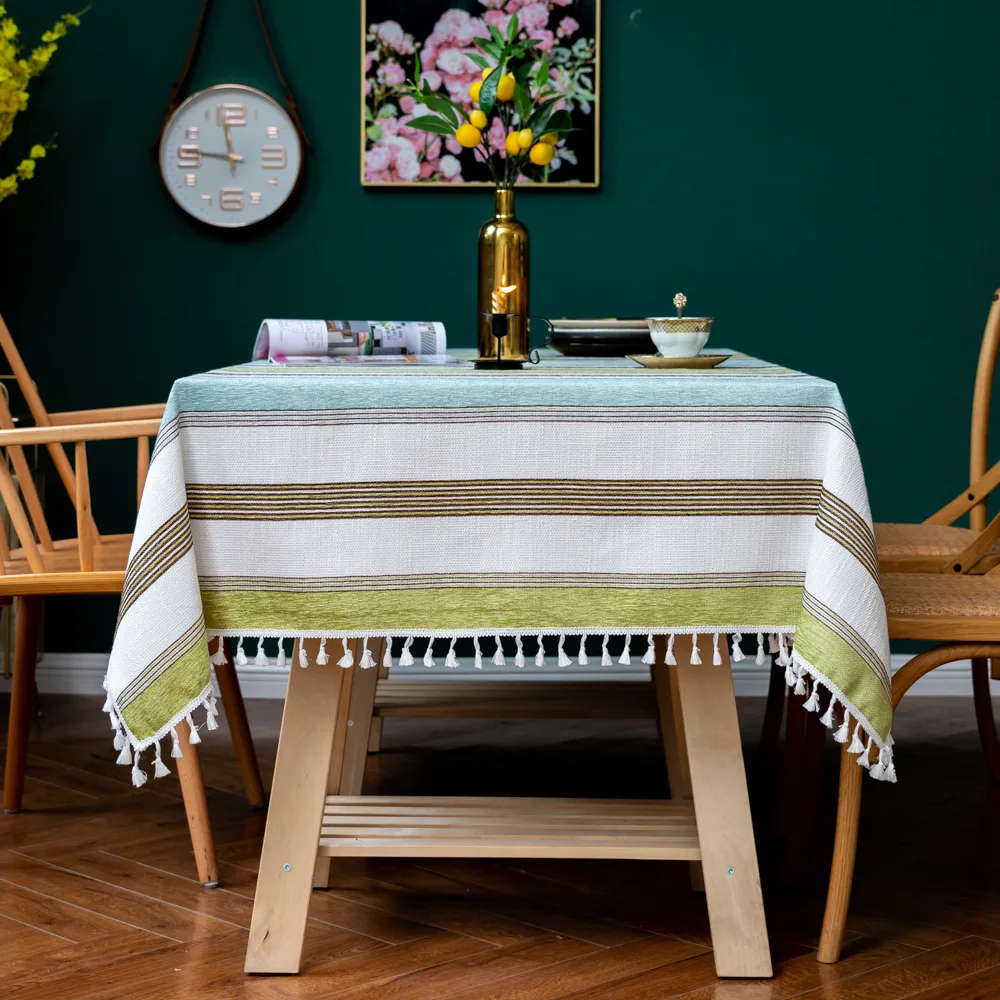 Nordic Tassels Christmas Tablecloths Green Blue Stripes Thicken Cotton Linen Dustproof Lace Table cloth Decorations for Home
Nordic Tassels Christmas Tablecloths Green Blue Stripes Thicken Cotton Linen Dustproof Lace Table cloth Decorations for Home