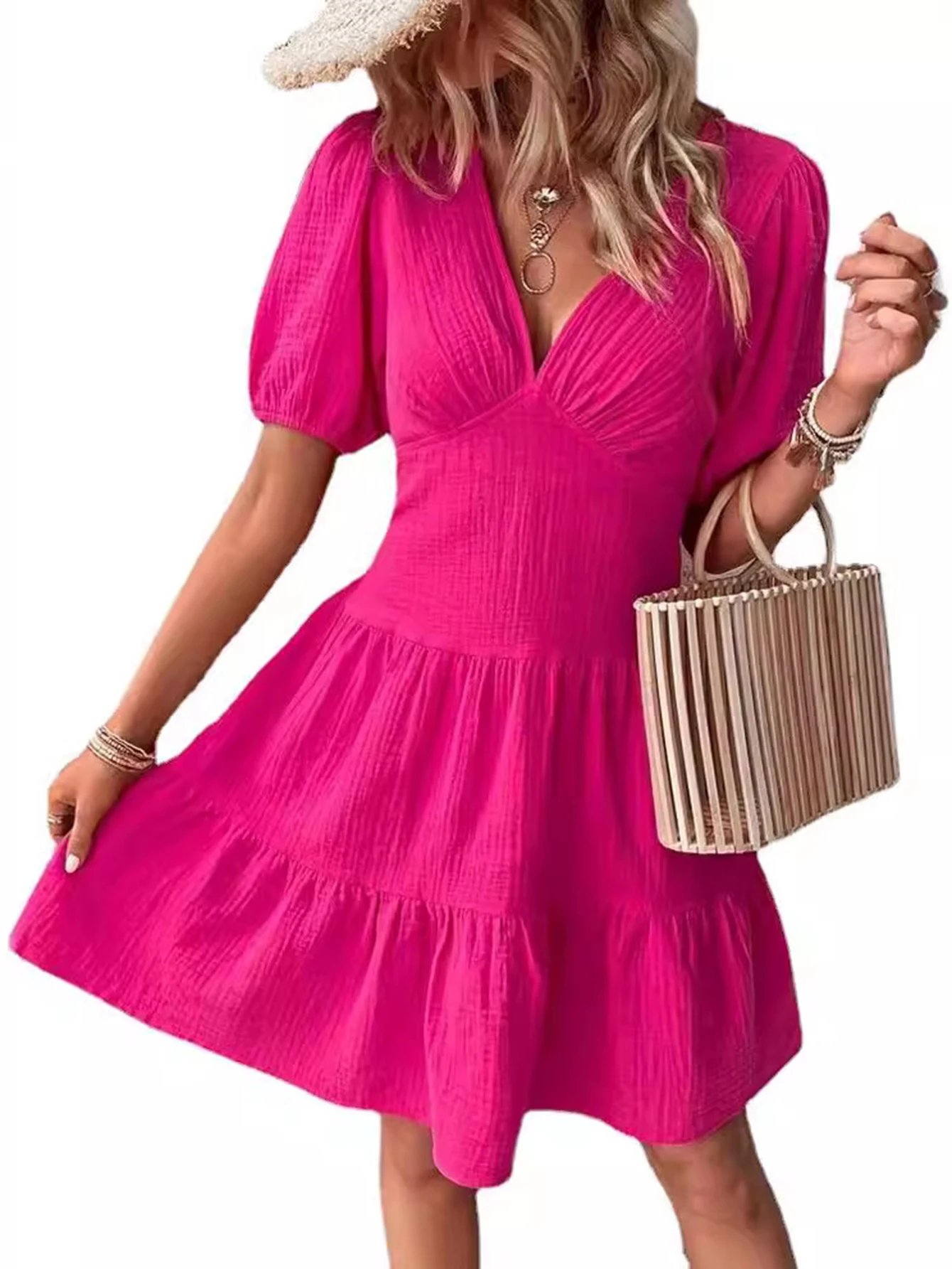 Summer Dress for Women Short Sleeve Deep V-Neck Women Mini Dress Ladies Beach Dresses Party Vacation
Summer Dress for Women Short Sleeve Deep V-Neck Women Mini Dress Ladies Beach Dresses Party Vacation