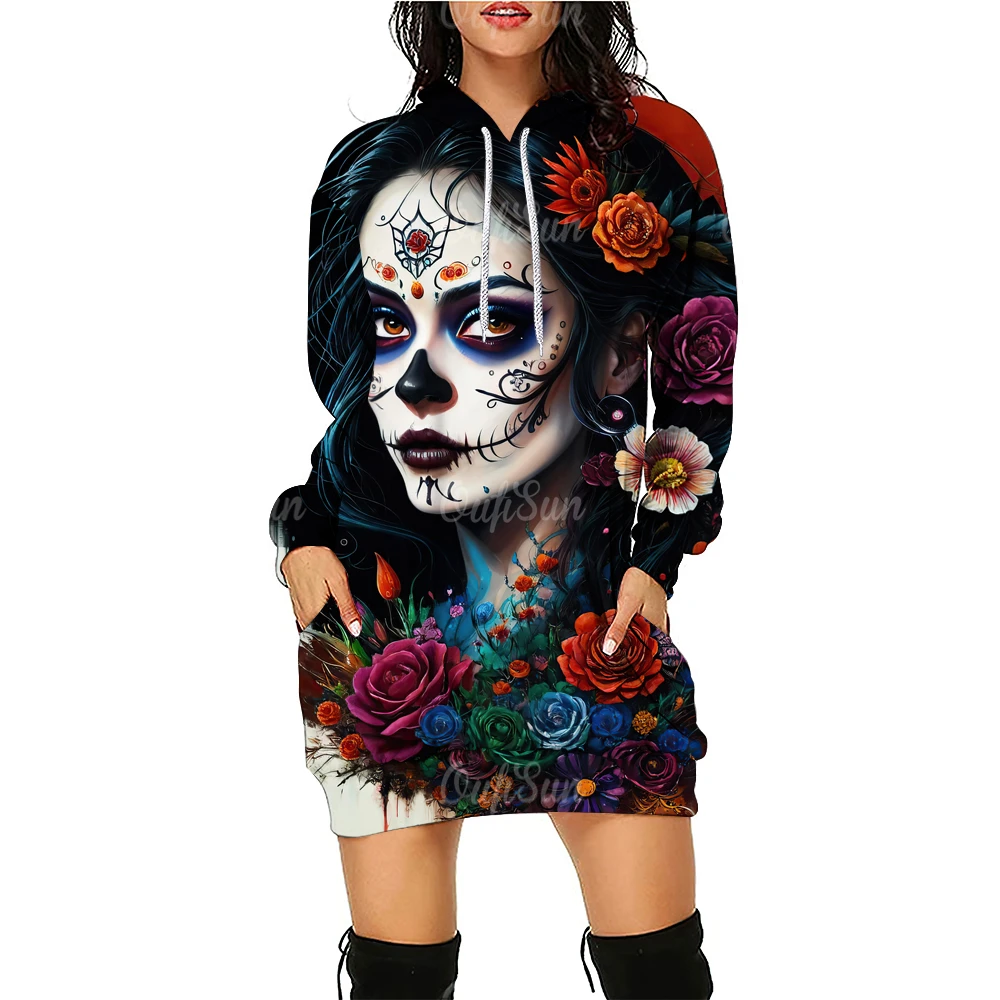 Dresses For Women 2023 Skull Print Hoodie Dress Winter One-Piece Dress Sweatshirt Slim Fit Long Sleeves Gothic Female Clothes
Dresses For Women 2023 Skull Print Hoodie Dress Winter One-Piece Dress Sweatshirt Slim Fit Long Sleeves Gothic Female Clothes
