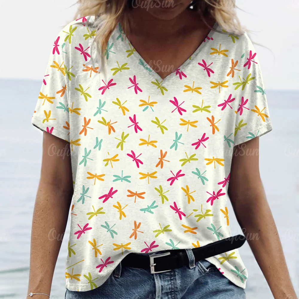 Women Short Sleeves V-Neck Elegant Style T-Shirts Dragonfly Printing Casual Pullover Sleeves Oversized Tee Shirt Female Clothing
Women Short Sleeves V-Neck Elegant Style T-Shirts Dragonfly Printing Casual Pullover Sleeves Oversized Tee Shirt Female Clothing