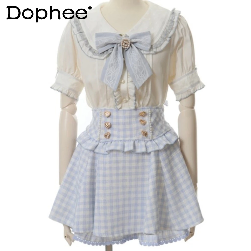 Business Shirt Knot Ribbon Lace Pleating Mine Series Mass Production Sweet Cute Short Sleeve Blusas De Mujer Ladies Tops Fashion
Business Shirt Knot Ribbon Lace Pleating Mine Series Mass Production Sweet Cute Short Sleeve Blusas De Mujer Ladies Tops Fashion