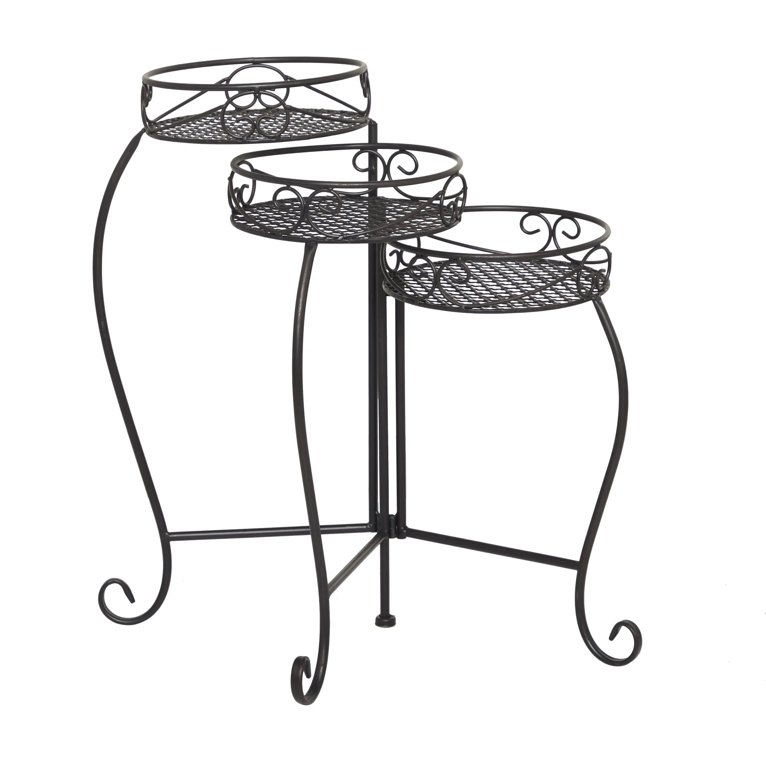 

22" x 17" x 23" 3 Tier Black Metal Potted Display Rack Indoor Outdoor Scroll Floral Plantstand Pot Holder