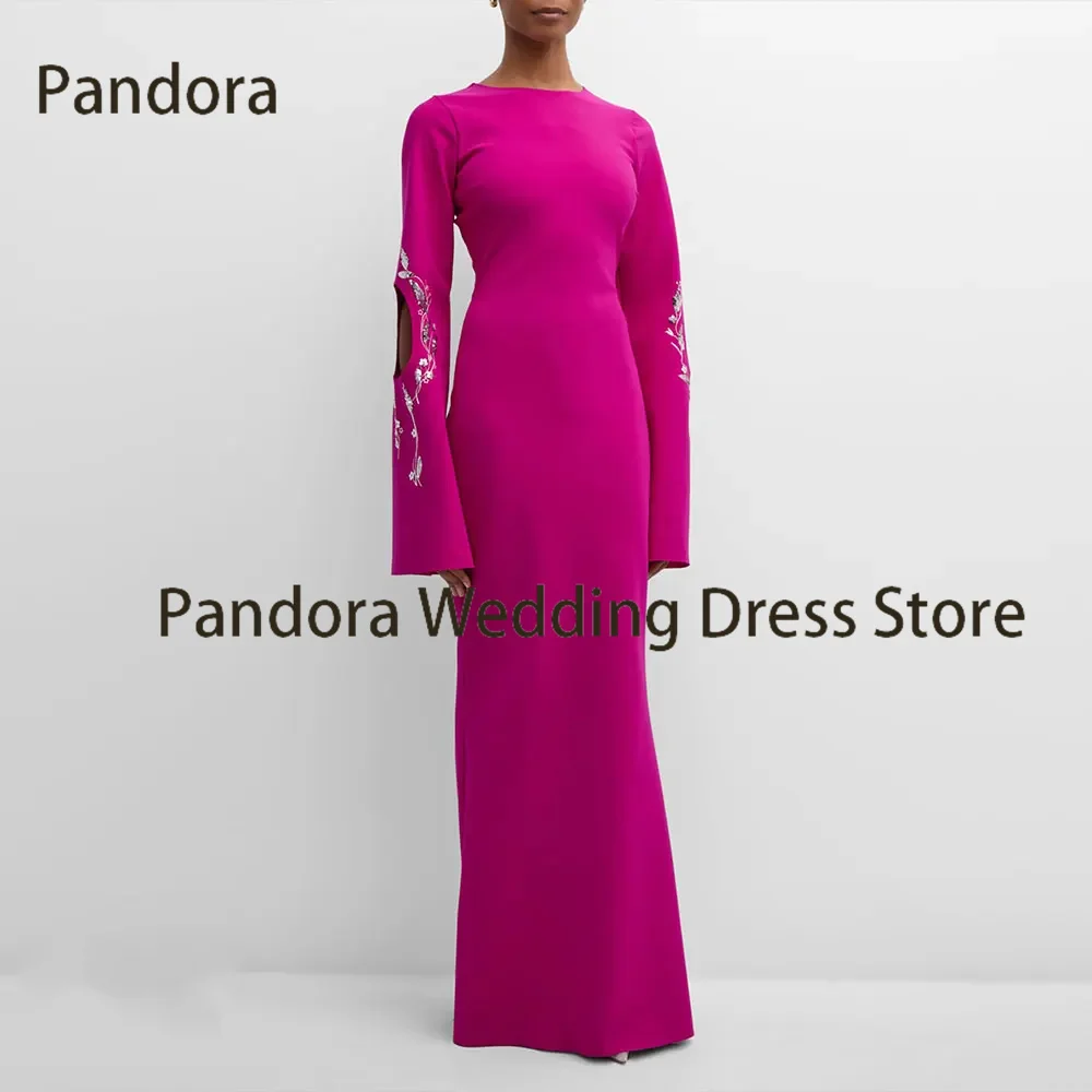 

Pandora Boat-neck floor-length ball Evening gown Long sleeve sequin A-line satin Arabian women's wedding cocktail party dress