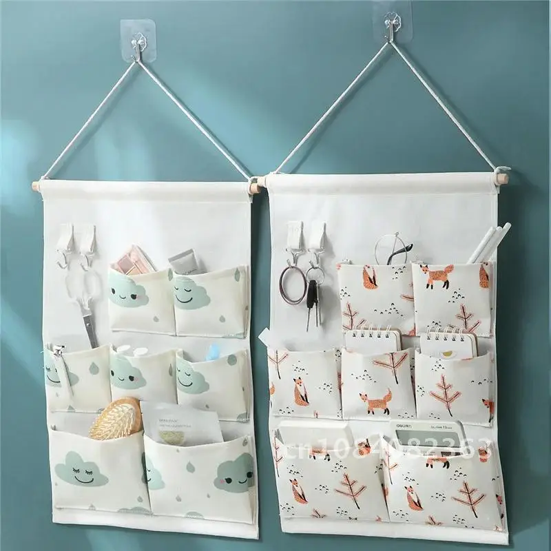 

Cotton Wall Mounted Storage Bag 3/5/7 Pockets Home Room Closet Door Sundries Clothes Hanging Bag Holder Cosmetic Toys Organizer
