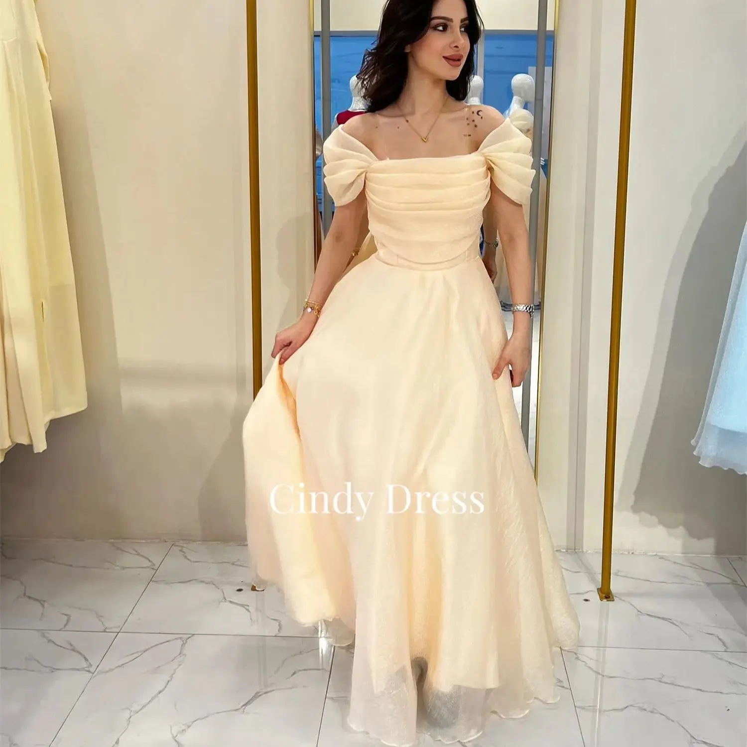 

Cindy Off the Shoulders Long Party Dresses Dress A-line White Saudi Arabia Prom Mesh Gala Grace Elegant Gown Pretty Women's 2024