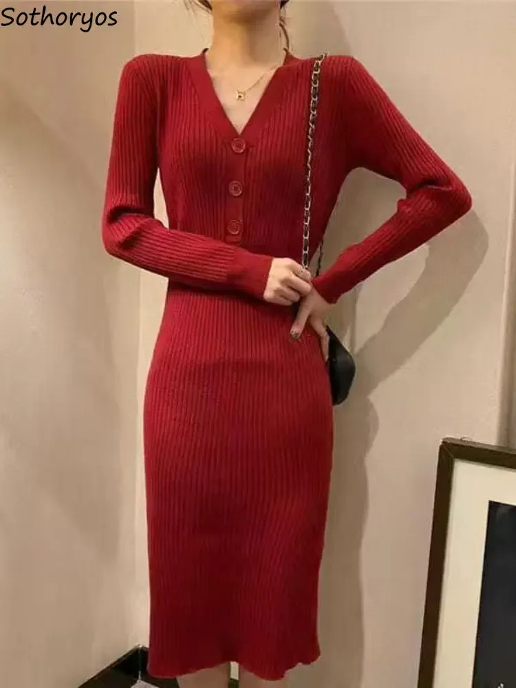 Knitting Dresses Women Temperament Pure Slim Sexy Autumn Vestidos Korean Style Ins Basic V-neck Classic Ladies Minimalist Empire
Knitting Dresses Women Temperament Pure Slim Sexy Autumn Vestidos Korean Style Ins Basic V-neck Classic Ladies Minimalist Empire