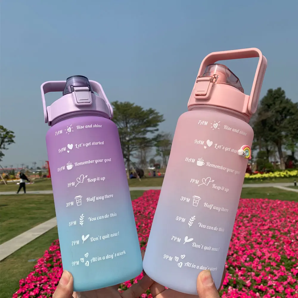 2 Liter Water Bottle with Straw Motivational Drinking Sports Water Bottle With Time Marker Large Capacity Outdoor Plastic Cups
2 Liter Water Bottle with Straw Motivational Drinking Sports Water Bottle With Time Marker Large Capacity Outdoor Plastic Cups