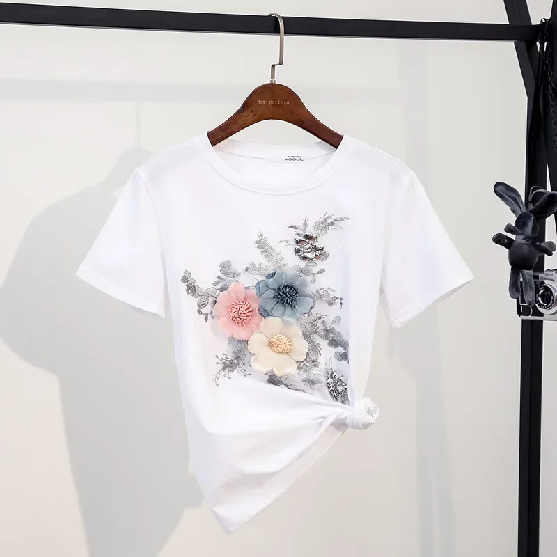 New Summer Runway Floral Cotton T-Shirts Women Short Sleeve Embroidery Sequins Flower T Shirts Girl Casual Sweet Tops Tees Z358
New Summer Runway Floral Cotton T-Shirts Women Short Sleeve Embroidery Sequins Flower T Shirts Girl Casual Sweet Tops Tees Z358