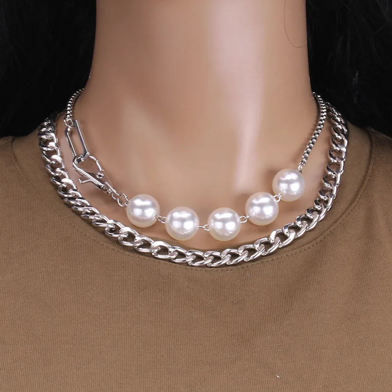 

Multilayers Exaggerated Large Pearl Beaded Necklace for Women Charm Pendant Necklaces Choker Chain Jewelry Clavicle Chains