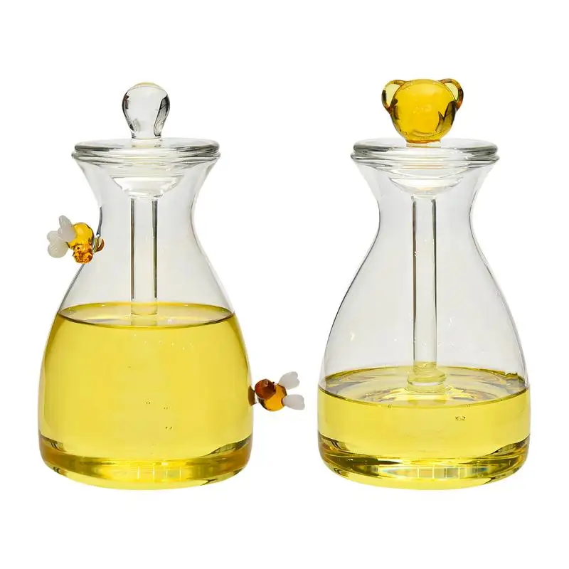 

Honey Jar with Dipper and Lid Honey Bee Pot Transparent Glass Beehive Honey Pot Container Home Kitchen stirring Syrup Bee bottle