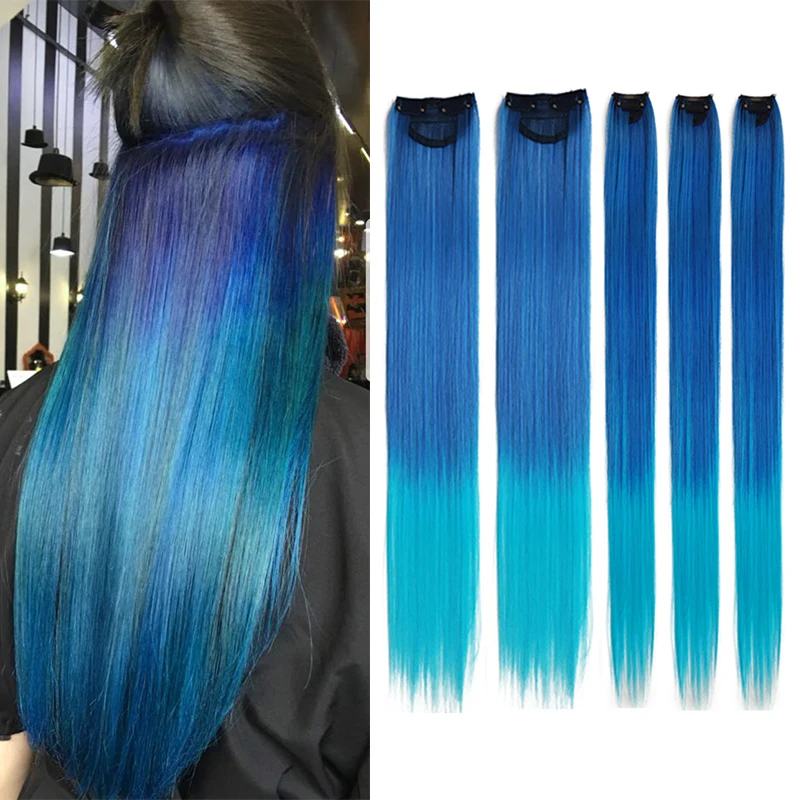 

Synthetic Colored Clip In Hair One Piece Extensions Straight Rainbow Clips in Hair 5-7 Packs Long 22inch Clip in Hair For Kids