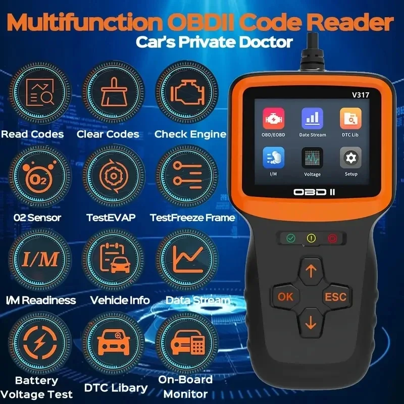 

V317 OBD2 Scanner Auto Check Car Engine Clear Fault Code Reader Automotive Diagnostic Scan Tester Tools OBDII/EOBD Scan Tool