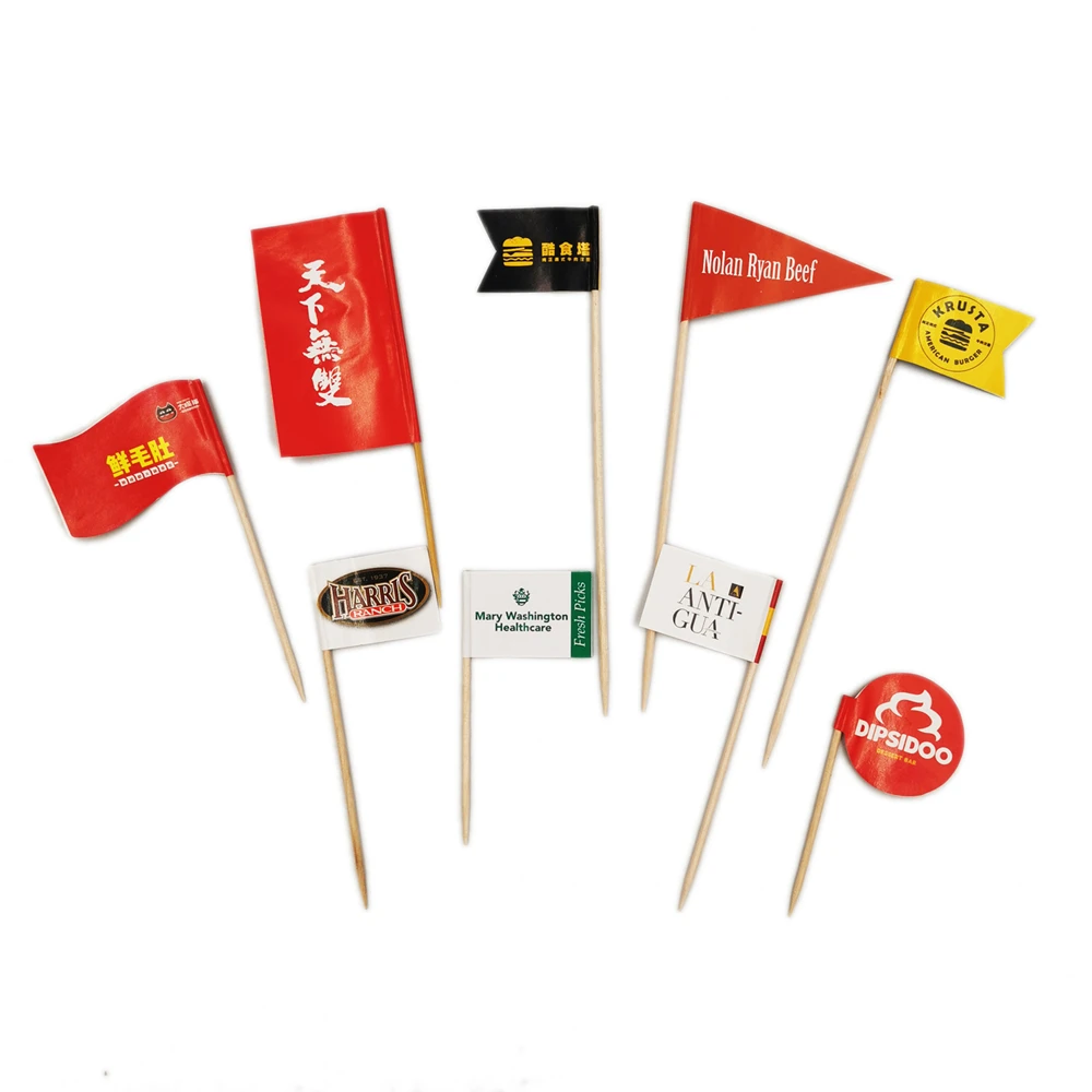 

Flag Custom Logo 2 Side Printed Small Toothpick Banners Sales Promotion Decoration Restaurant Bar Pub Party Event Accessories