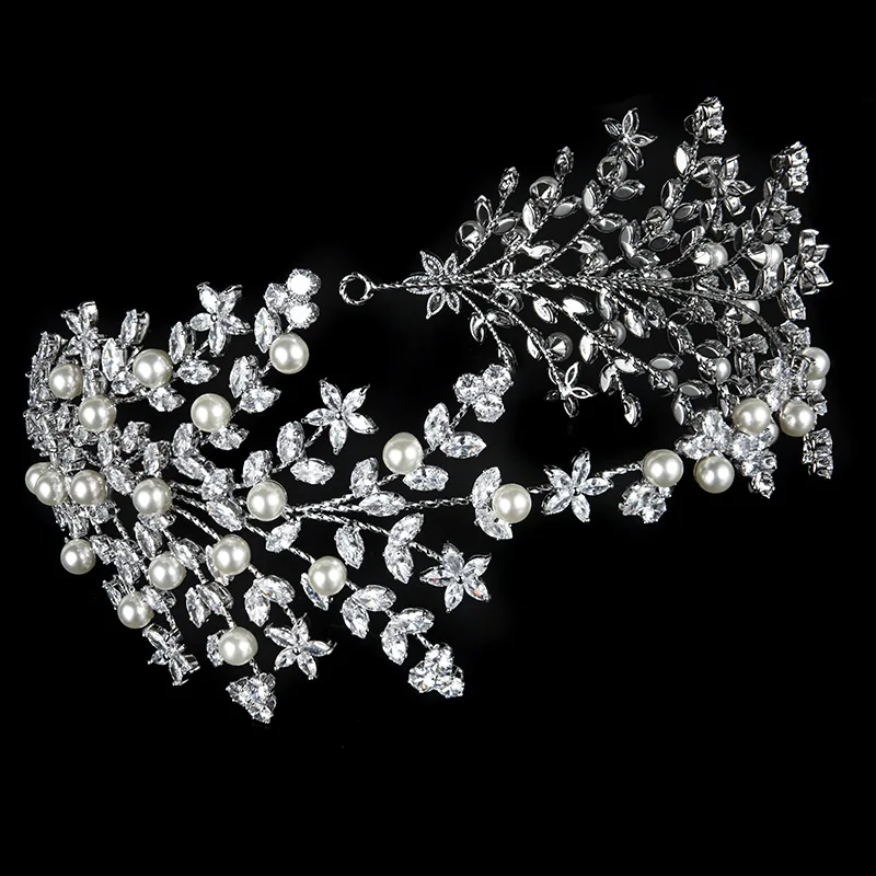 

Luxury Bridal Headband For Wedding Hair Accessories Cubic Zirconia CZ Bride Tiara Crown Headdress Prom Party Jewelry Hairband