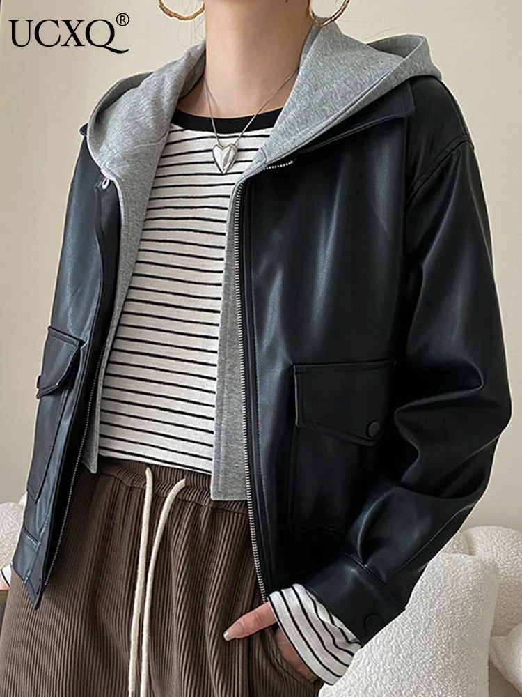 UCXQ Hat Detachable Hooded Fake Two-piece PU Leather Jackets Women Spring Summer New Zip Up Cropped Coats Streetwear 2023 AB3185
UCXQ Hat Detachable Hooded Fake Two-piece PU Leather Jackets Women Spring Summer New Zip Up Cropped Coats Streetwear 2023 AB3185