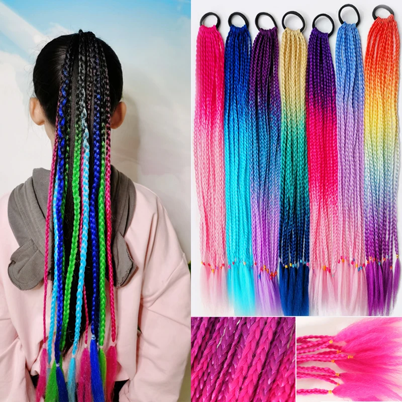 24" Long Kid Box Braided Ponytail With Elastic Rubber Band Hair Extensions Ombre Rainbow Colored Kids Box Wig Pigtail Hairpiece
24" Long Kid Box Braided Ponytail With Elastic Rubber Band Hair Extensions Ombre Rainbow Colored Kids Box Wig Pigtail Hairpiece