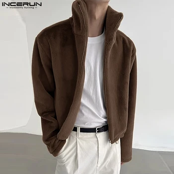 Uniforme de Beisebol Masculino: Nova Tendência da Moda Primavera 2023 12 2023 Men's Jackets Plush Solid Color Lapel Zipper Long Sleeve Casual Male Coats Streetwear Fleece Fashion Jackets S-5XL INCERUN
