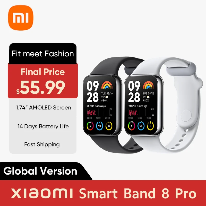 

Global Version Xiaomi Smart Band 8 Pro 1.74" AMOLED Screen 5ATM Waterproof GNSS Blood Oxygen Heart Rate Monitoring Bluetooth 5.3