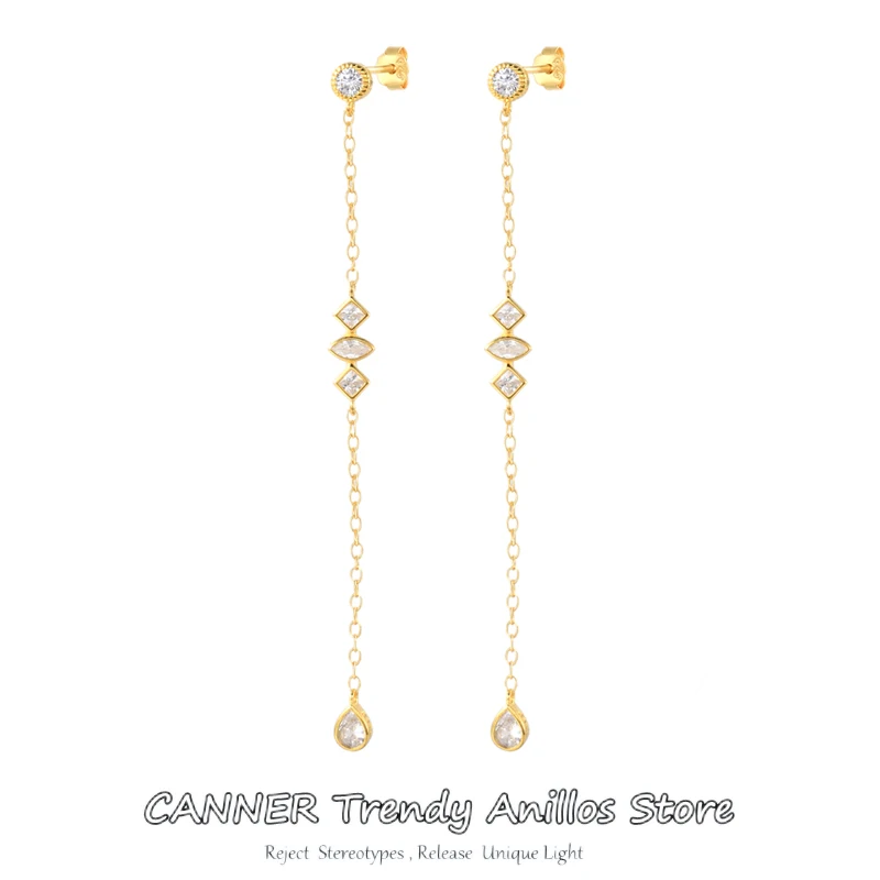 

CANNER 925 Sterling Silver Long Chain Tassel Drop Earring for Women Shining Starry Waterdrop Zircon Dangle Earring Wedding Jewel